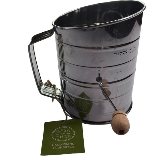 New Metal Flour Sifter Hand Crank.  Brand: Dash of That.  3 Cup Sifter Wire Mesh - Picture 2 of 8